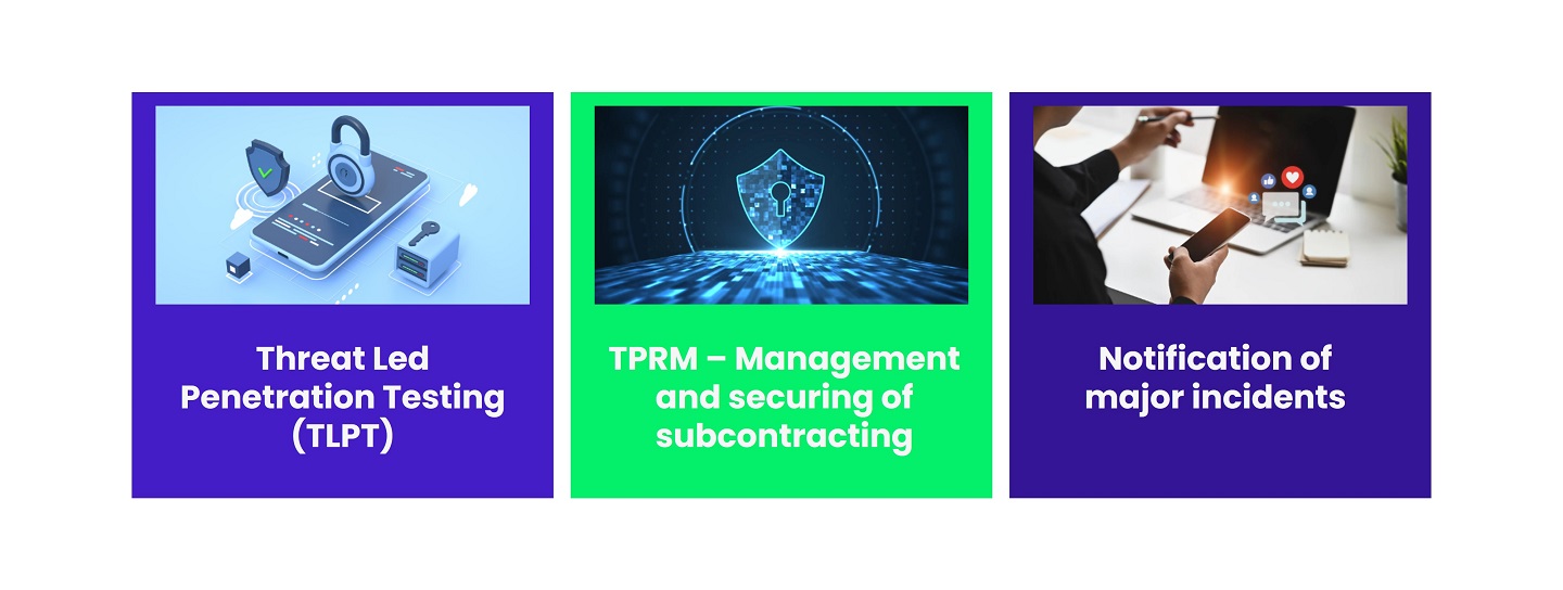 The 3 major challenges: Threat Lead Penetration Test (TLPT), TPRM - Managing and securing subcontracting, Notification of major incidents